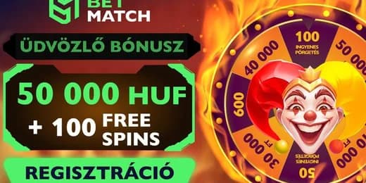 BETMATCH – 50000 HUF + 100 INGYENES PÖRGETÉS + 1600 HUF INGYENES FOGADÁS
